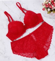 Female Fashion Sexy Lace Bra Set-90127 Red